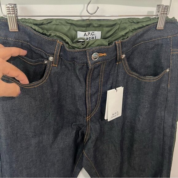 A.P.C. x Sacai Edition Indigo & Green Haru Jeans - Khaki. Size: M. NWT - Picture 9 of 16